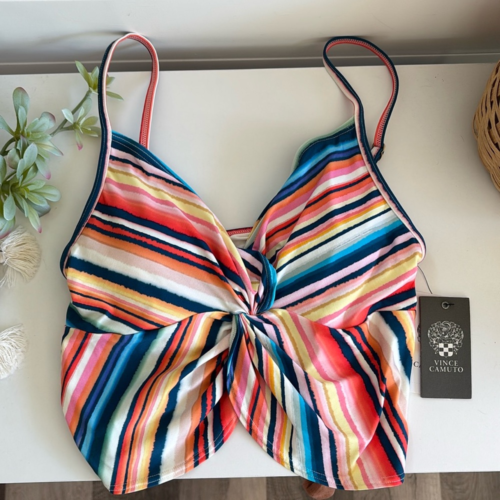 Vince Camuto Twist Crop Tankini Top - Multi Stripe size xs